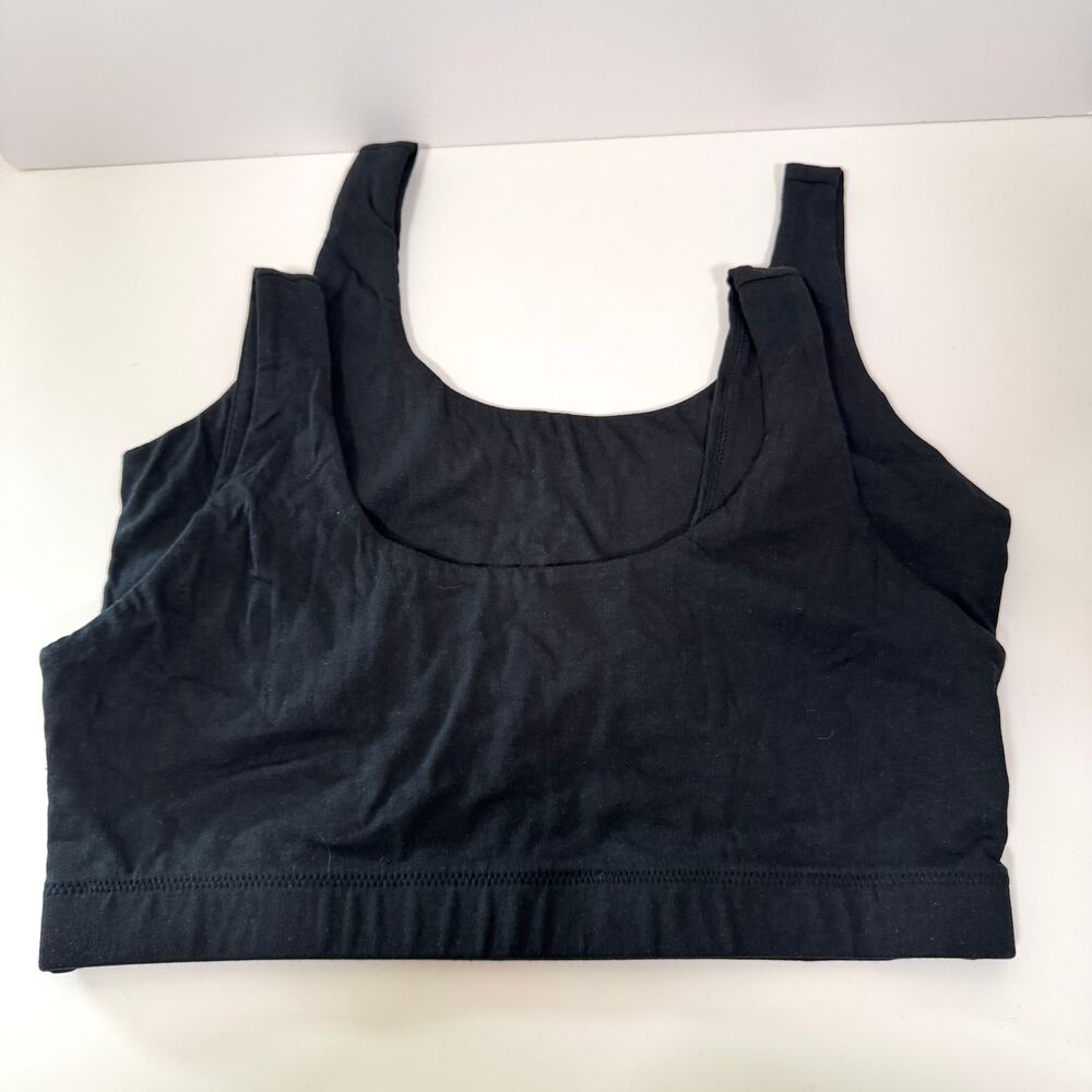 Quince Womens Organic Cotton Tank Bralette Size L 2 Pack Stretch Minimal Black